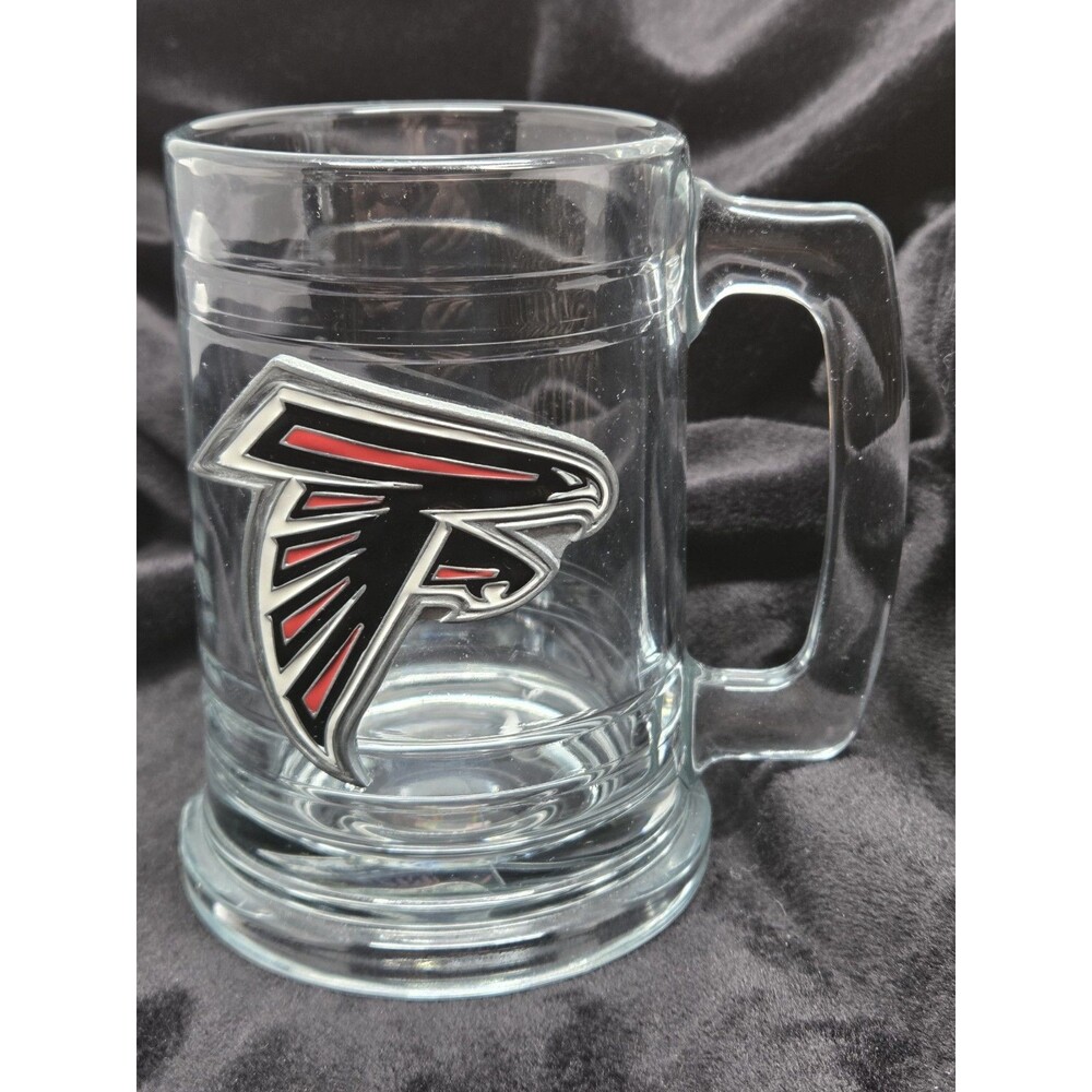 Atlanta Falcons NFL 14 oz Heavy Clear Glass Beer Mug with Metal Crest Emblem